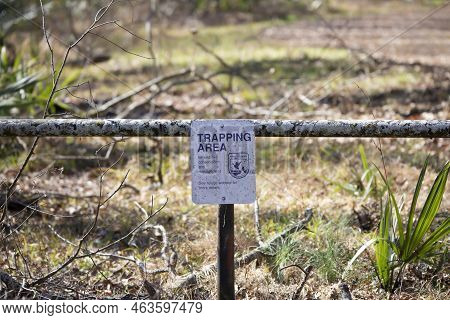 Bayou Cocodrie National Wildlife Refuge Louisiana/usa - February 4 2022: Sign Noting A Trapping Area