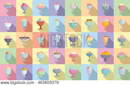 Gelato Bowl Icons Set Flat Vector. Ice Cream. Conce Cup