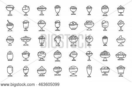 Gelato Bowl Icons Set Outline Vector. Ice Cream. Conce Cup