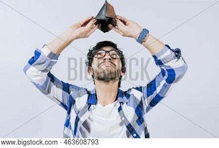 Sad Man Shaking An Empty Wallet. Sad Person Shaking An Empty Wallet. Man With Financial Problems Sha