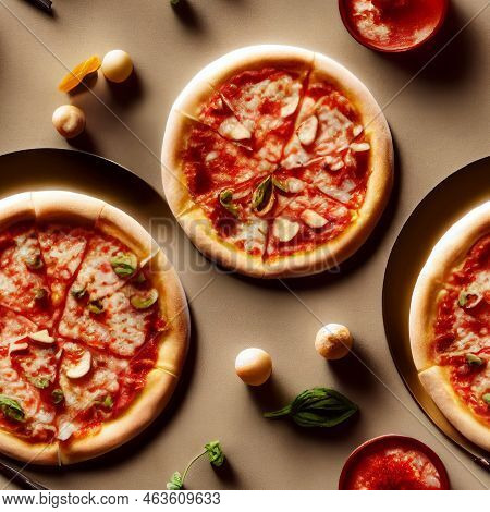 Top View Of A Mushroom Pizza Showcases The Texture Background To Create An Endless Tile Pattern Of P