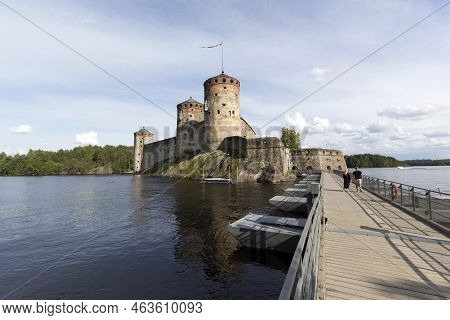 View Of Castle In Lake At Olavinlinna