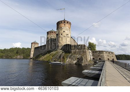 View Of Castle In Lake At Olavinlinna