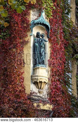 Autumn View Of A House At Joseph Square Located In Maxvorstadt, Munich, Bavaria, Germany.
