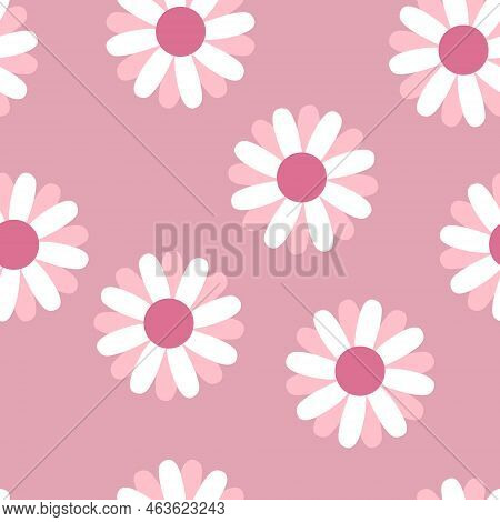 Retro Style Seamless Pattern With Nostalgic Daisy Flowers. Hippie Aestetic Texture Print For Tee, Pa