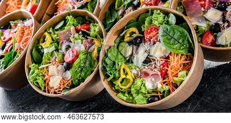 Paper Boxes With Pre-packaged Vegetable Salads Ready For Sale