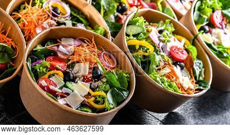 Paper Boxes With Pre-packaged Vegetable Salads Ready For Sale