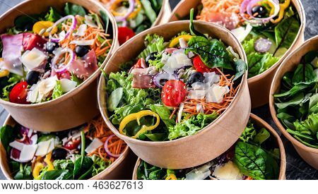 Paper Boxes With Pre-packaged Vegetable Salads Ready For Sale
