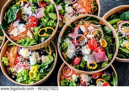 Paper Boxes With Pre-packaged Vegetable Salads Ready For Sale