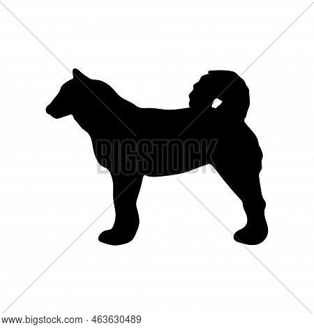Laika Dog. Black Silhouette Of A Dog On A White Background. Vector Illustration