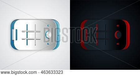 Paper Cut Selfie On Mobile Phone Icon Isolated On Grey And Black Background. Paper Art Style. Vector