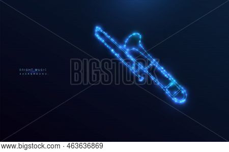 Starry Trumpet. Symbol Of The Musical Instrument With Stars And Globes Of Light. Neon Icon On A Dark