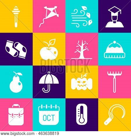 Set Sickle, Garden Rake, Winter Hat, Windy Weather, Apple, Socks, Honey Dipper Stick And Bare Tree I