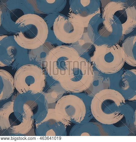 Seamless Pattern With Gray, Rosybrown Semi-rings Paint Brush Strokes,halftone.random Chaotic Composi