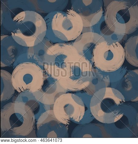 Seamless Pattern With Gray,rosybrown Semi-rings Paint Brush Strokes,halftone.round Shapes Of Halfton