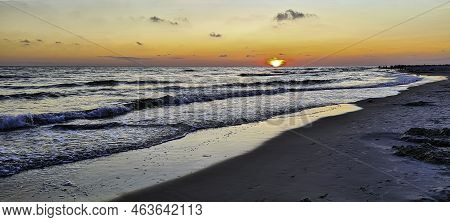 Dramatic Sunset Over Baltic Sea In Lubiatowo, Pomerania, Poland