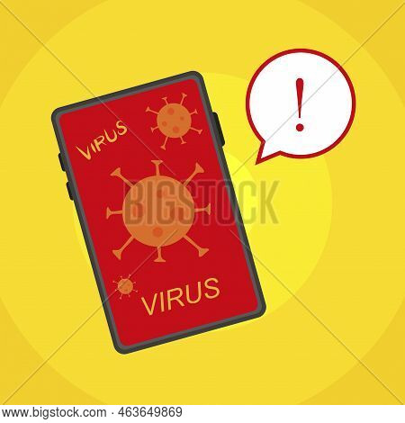Mobile Phone Virus Screen. Security Protection Concept. Alert Message. Vector Illustration. Stock Im