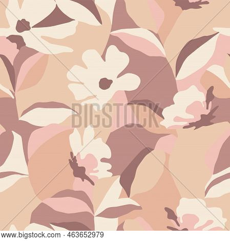 Vector Flower And Leaf Layers Illustration Seamless Repeat Pattern