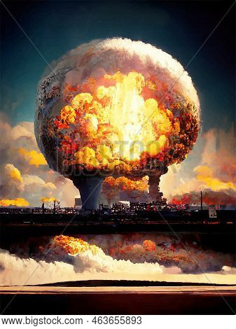 Mushroom From A Nuclear Bomb Explosion. Nuclear War In The World. End Of The World.