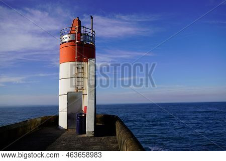 Hossegor Capbreton Red White Lighthouse On Southwest Ocean Atlantic French Coast