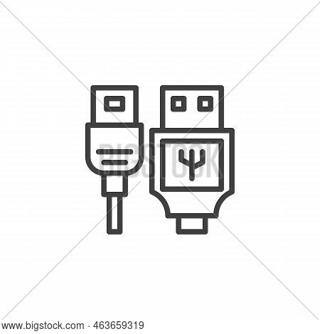 Usb Port Line Icon. Linear Style Sign For Mobile Concept And Web Design. Usb Cable Outline Vector Ic
