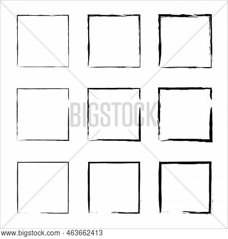 Grunge Frames Vector Set. Handdrawn Square Frame. Rectangular Shapes. Hand Drawn Brush Strokes. Hand