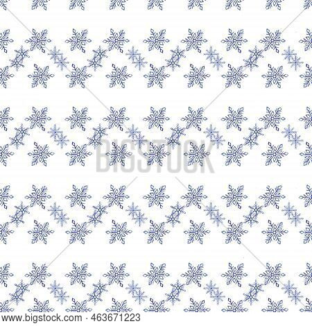 Snowflake Patterns. Blue Snowflake. Watercolor Illustration. Hand Drawn Pattern.