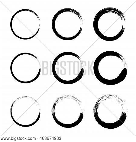 Hand Drawn Set Of Objects. Black Vector Doodle Ellipses. Ideal For Vintage Label Designs. Bubble Pro