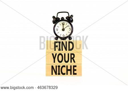 Find Your Niche Symbol. Concept Words Find Your Niche On Wooden Blocks. Black Alarm Clock. Beautiful