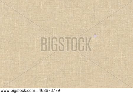 Ecru Beige Linen Texture Background Printed With Flowers. Natural