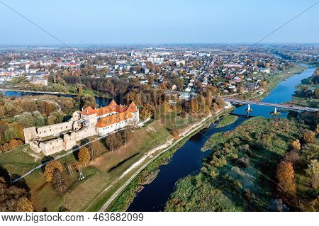 Bauska Medieval Castle Complex From Above,bauska, Latvia