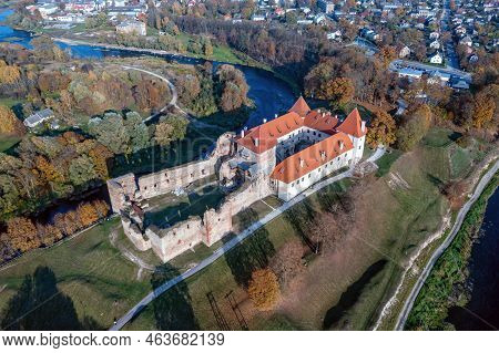 Bauska Medieval Castle Complex From Above,bauska, Latvia