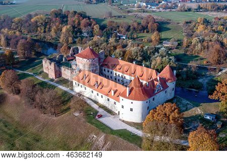 Bauska Medieval Castle Complex From Above,bauska, Latvia