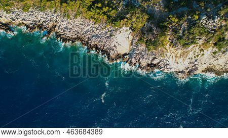 Aerial Panoramic Top View A Drone Of The Sea Bay Azure Water Paradise Beautiful Place For Tourism An