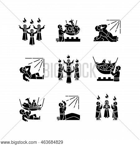 Bible Narratives Black Glyph Icons Set On White Space. Legends From Old And New Testament. Religious