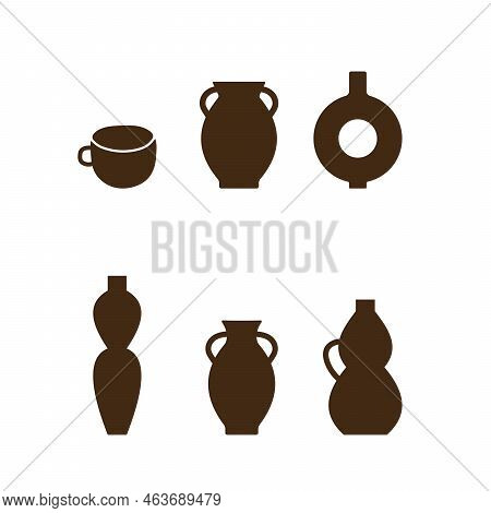 Ceramics Icons Collection Flat Vector Illustration. Cups, Crockery, Pottery Workshop, Ceramics Class