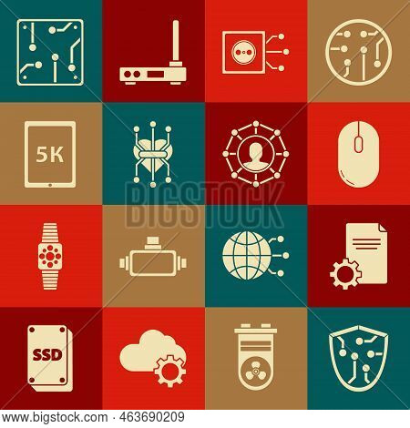 Set Cyber Security, File Document, Computer Mouse, Remote Control, Processor, Tablet With Text 5k, A