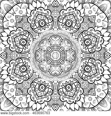 Seamless Tile Texture. Tracery Mehndi Design Image. Binary Monochrome Black And White. Ethnic Doodle