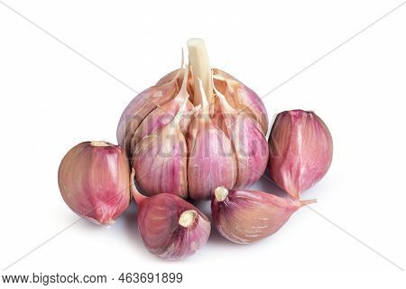 Garlic Clove And Bulb Isolated On White Background