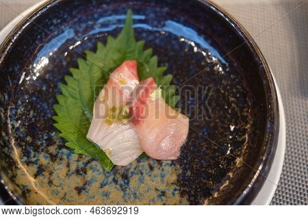 Fresh Hamachi Sashimi. Japanese Food, Luxury Food. Close Up