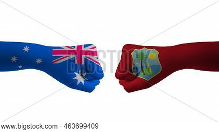 Australia Vs West Indies Hand Flag Man Hands Patterned With The Australia Vs West Indies Flag