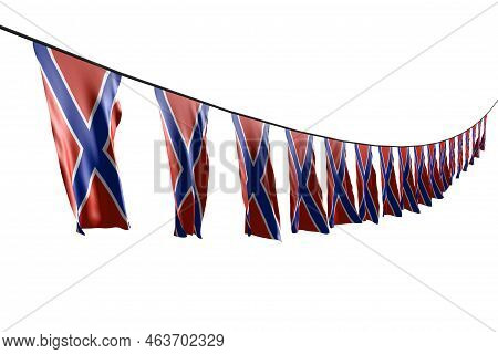 Beautiful Many Novorossia Flags Or Banners Hangs Diagonal With Perspective View On Rope Isolated On 