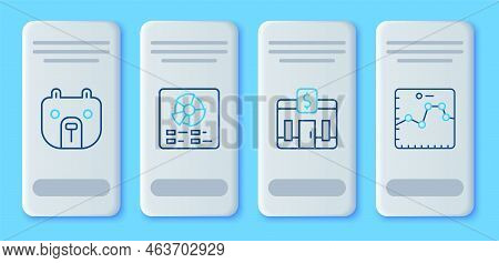 Set Line Pie Chart Infographic, Bank Building, Bear Market And Browser With Growth Icon. Vector