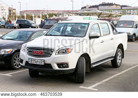 Atyrau, Kazakhstan - October 1, 2022: White Pickup Truck Jac Shuailing T6 In The City Street.