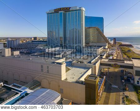 Atlantic City, Usa - Oct. 8, 2022: Hard Rock Hotel, Showboat And Ocean Casino Resort At Boardwalk In