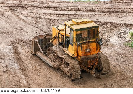 Ufa, Russia - August 23, 2020: Yellow Bulldozer B-10m At A Construction Site.