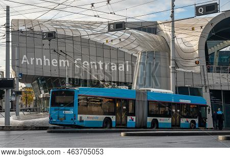 Arnhem, Province Gelderland, The Netherlands, 15.10.2022, Exterior Of Arnhem Central Station With Bl
