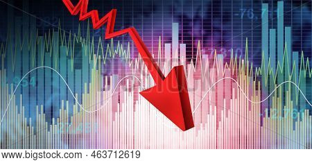 Market Decline And Financial Market Crash As A Downward Red Arrow Pointing Down  With Finance Busine