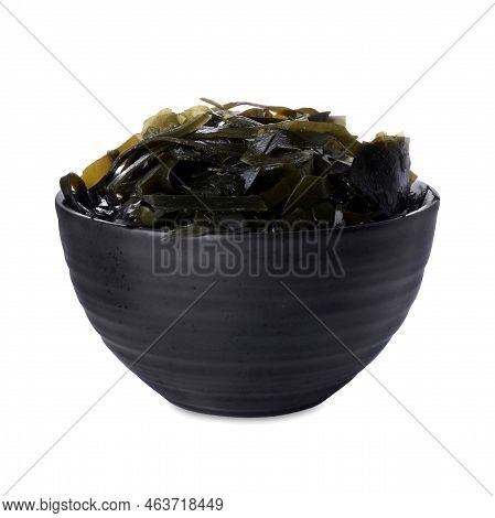 Fresh Laminaria (kelp) Seaweed In Bowl Isolated On White