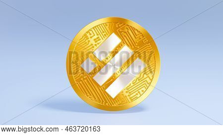 Busd Cryptocurrency Stablecoin, Token Logo For Electronic Blockchain Payments, 3d Rendering On A Blu